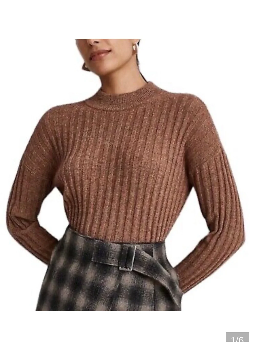 Madewell Levi Ribbed Mockneck Crop Pullover in brown | size XS